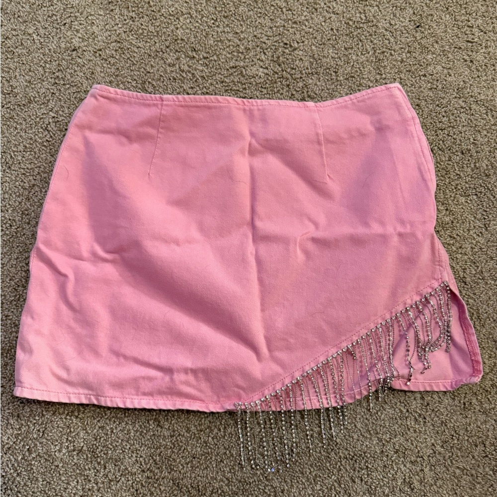 Pink Mini Skirt with Rhinestone Fringe by ASOS